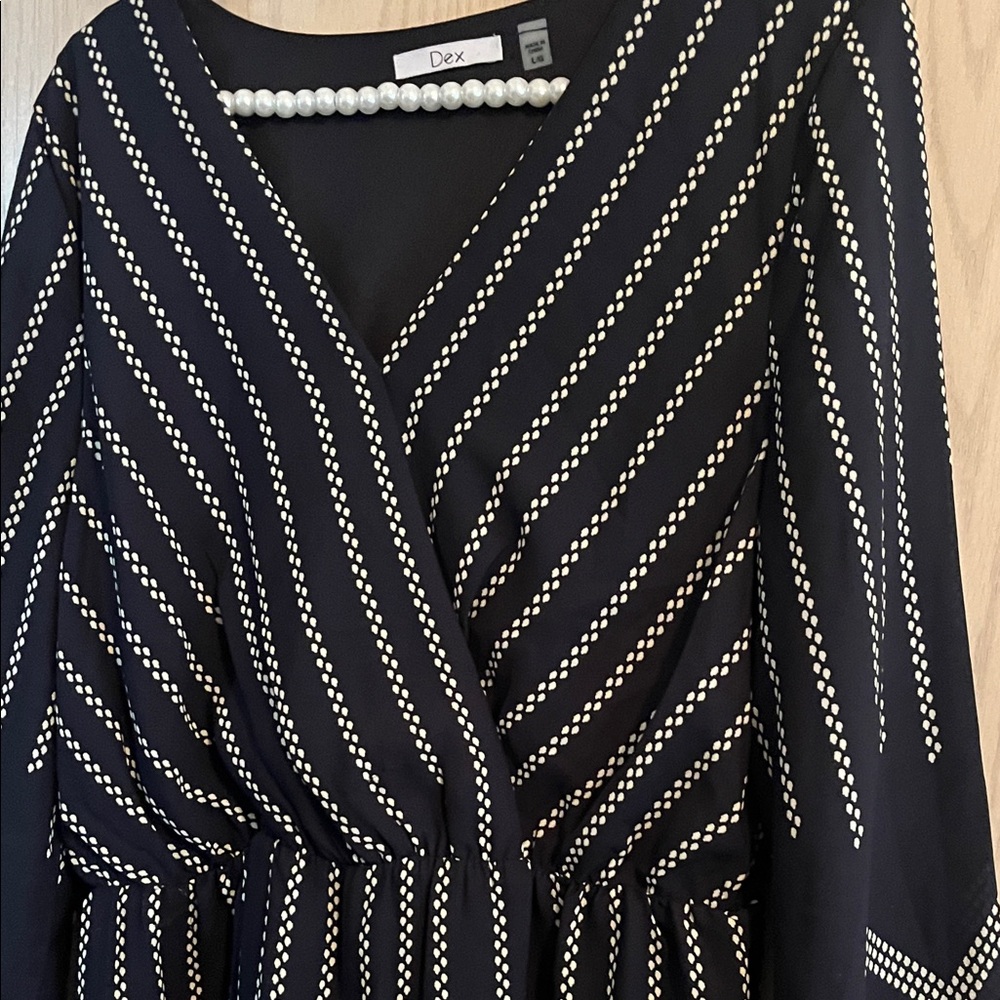 Dex Blue and White Patterned Long Sleeve Dress - Picture 5 of 9